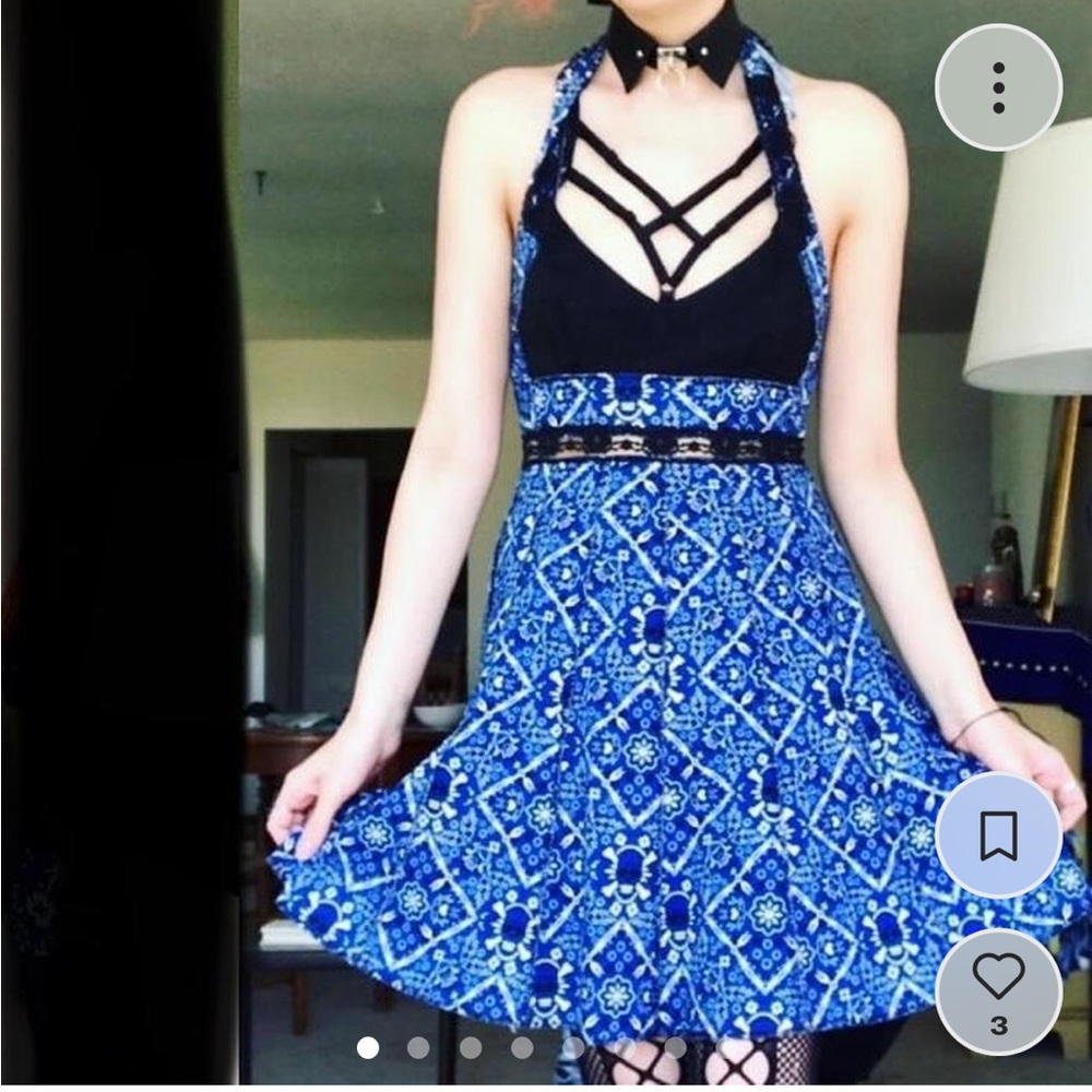 Blue skull bandana fabric dress by Shrine of Hollywood